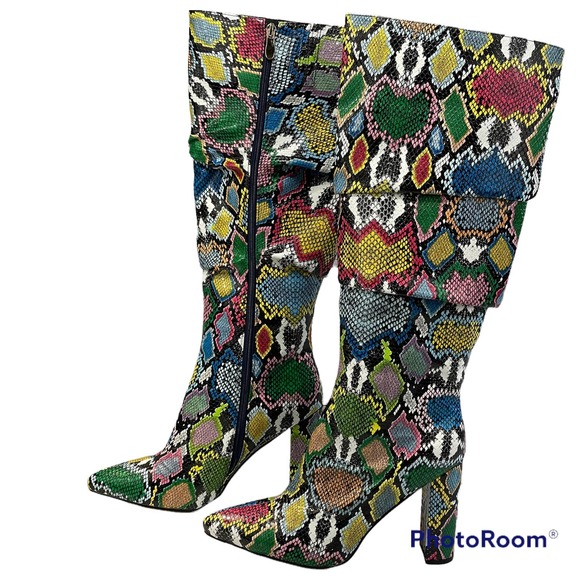 wetkiss Shoes - NWOT Wetkiss Women's Knee High Boots Colorful Snakeskin Boots